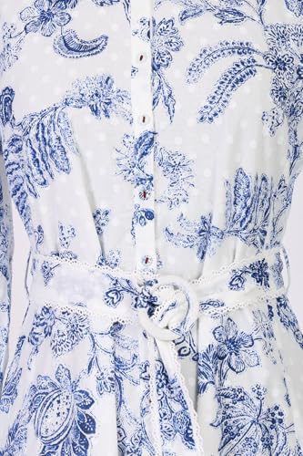 W for Woman White Floral Printed Pure Cotton A-line Shirt Dress with Fabric Belt - (W13497-126867-XL)