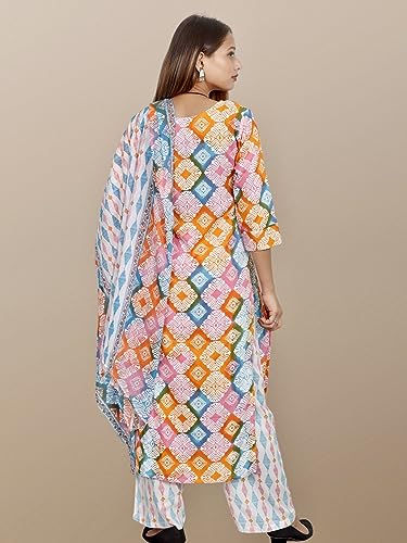 KASANI Printed Plus Size Kurta Set for Women, Plussize Suit Set, Straight Kurta with Palazzo and Dupatta (3XL to 10XL) Orange