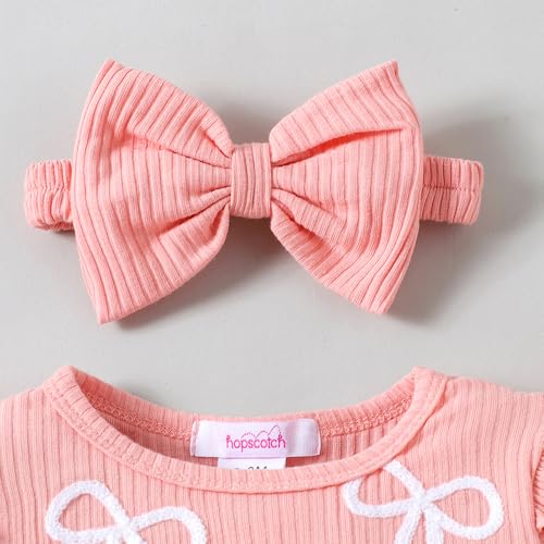 Hopscotch Girls Flutter Sleeve Bow Embroidered Onesie in Pink Color For Age (0-3 Months)