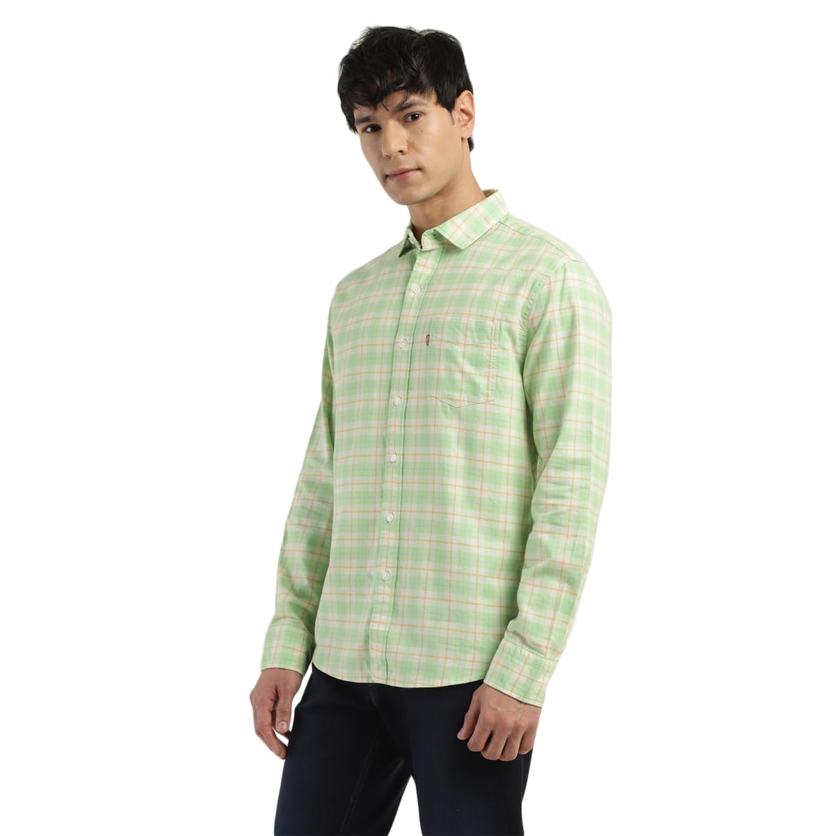 Levi's Men's Spread Collar Slim Fit Checked Shirts Light Green