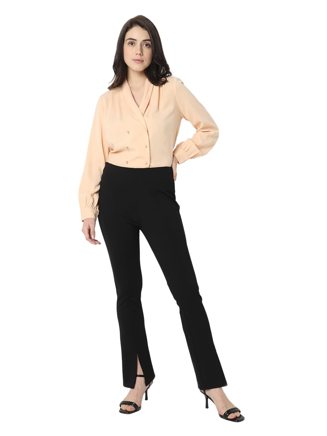 VERO MODA Black Front Slit Flared Pants