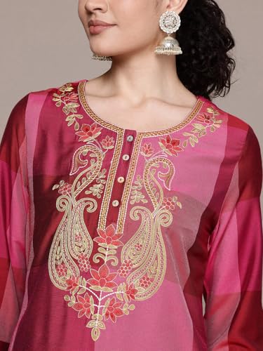 Aarke Ritu Kumar Fushia Rehan Round Neck Kurta With Pant And Dupatta