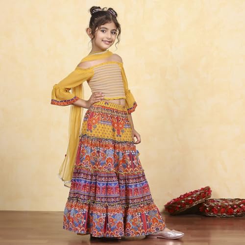 Biba Girl's Polyester Lehenga Set (KWPRSMKT6453AW25MLTI_Multicolor_8 9 Years)