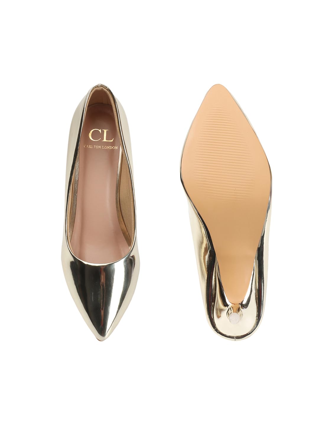 Carlton London Women Gold Stylish Slip-on Pump Shoes with Stiletto Heels, Pointed Toe (40)