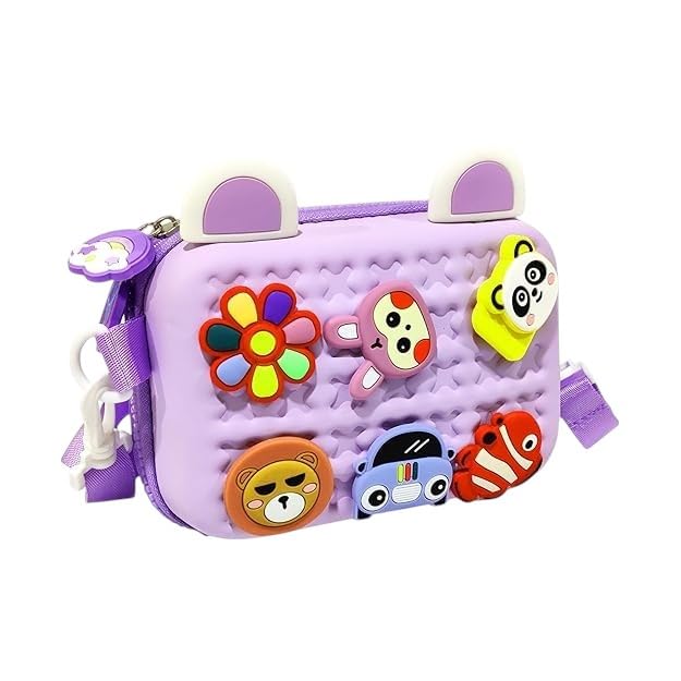 JI ACCESSORIES Cartoon Soft Silicone Bag Crossbody Shoulder Bag Purse Waterproof Anti Fall Stationery Storage Bag Handbag Sweet Birthday Gift For Children Students Girls, Multicolor (PURPLE)