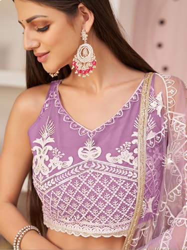 Zeel Clothing Womens Net Lehenga Choli Semi-Stitched Purple Free Size