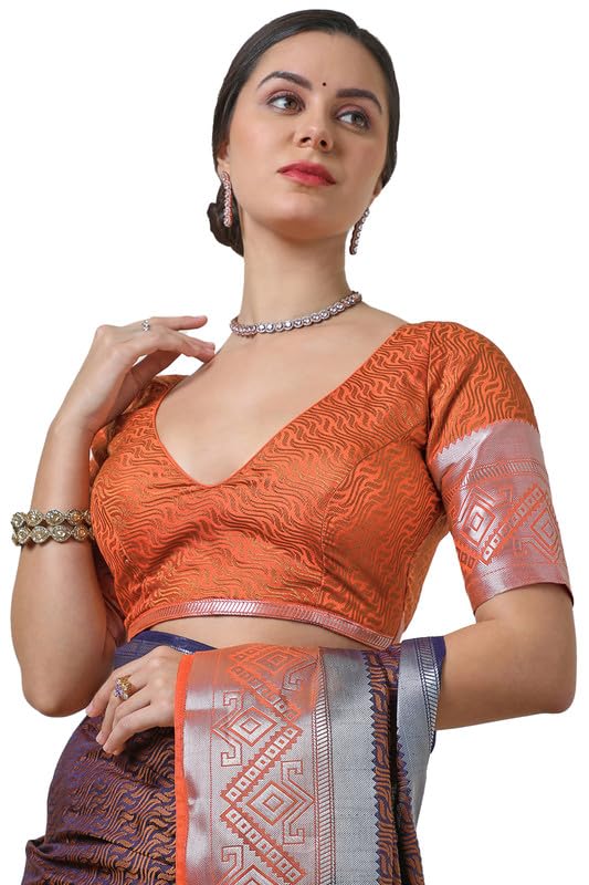 Soch Womens Navy Blue Woven Design Art Silk Saree