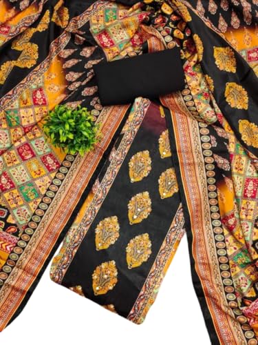 VARNI FABRICS Chinnon Dress Material for Women Pakistani Print Unstitched Woman Salwar Suit Dress Material With Chinnon Dupatta Black