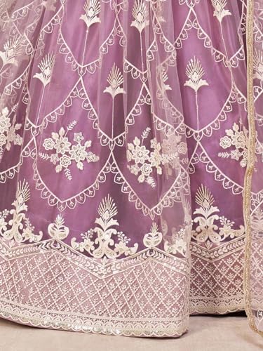 Zeel Clothing Womens Net Lehenga Choli Semi-Stitched Purple Free Size