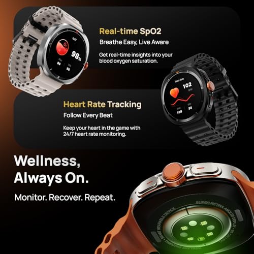 Fire-Boltt Axiom Smart Watch 1.43" Super AMOLED Display, Health & Fitness Tracking, Always-On Screen, Wireless Charging, Rotating Crown, Bluetooth Calling, Metal Case Watch for Man & Woman - White