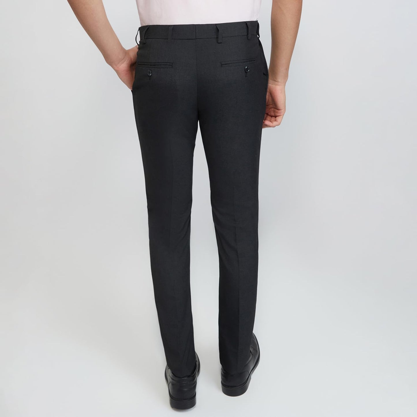 Raymond Men Slim Fit Solid Pattern Poly Viscose Blend Flat Front Formal Trouser (Size: 34)-RMTS05793-G8 Dark Grey