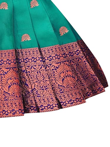 Suzvan Baby Girls South Indian Traditional Pattu Pavadai Jacquard Silk Lehenga Choli (Rama, 12 Months-24 Months)