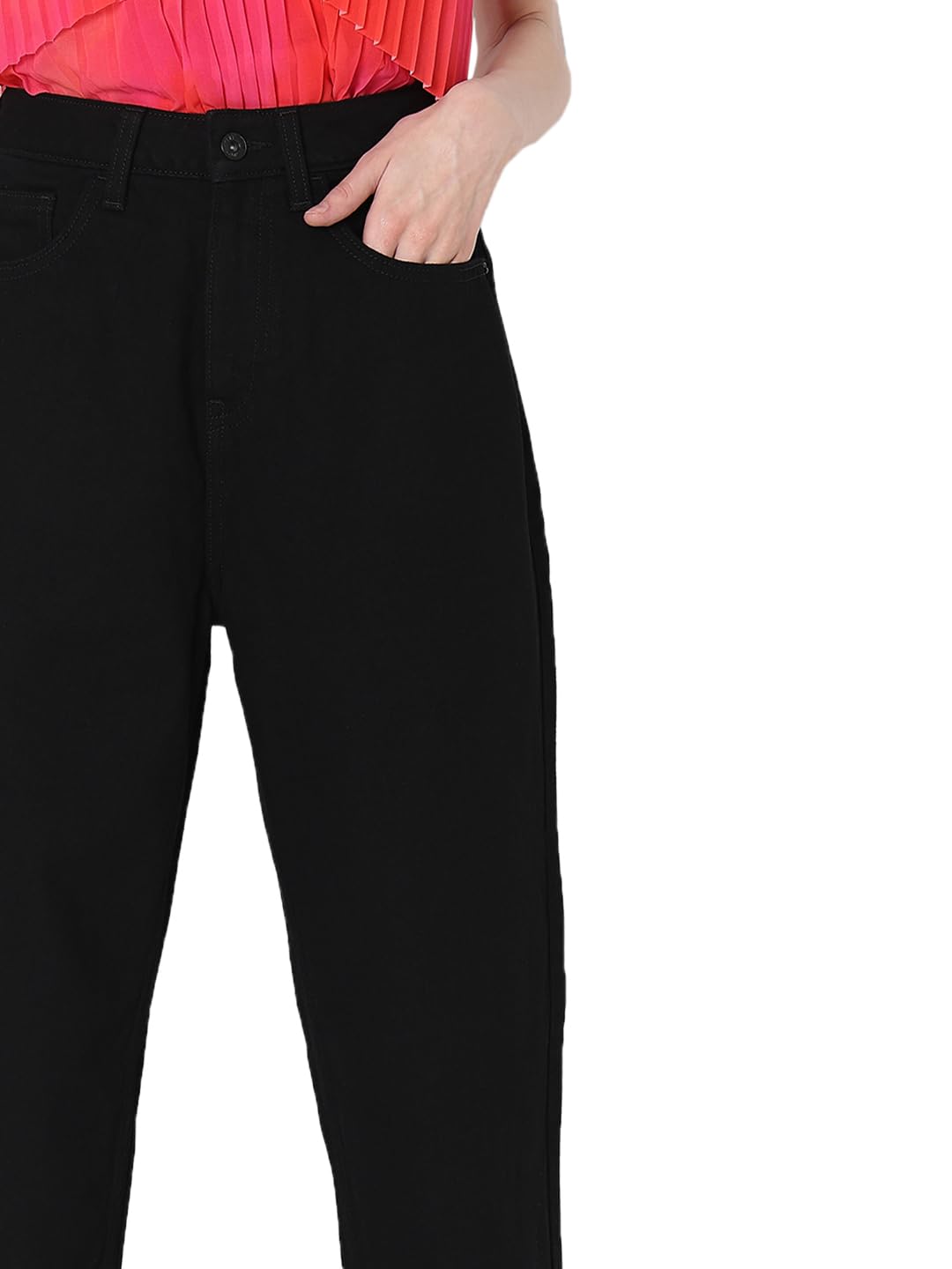 VERO MODA Women's Mom Fit High-Rise Black Jeans