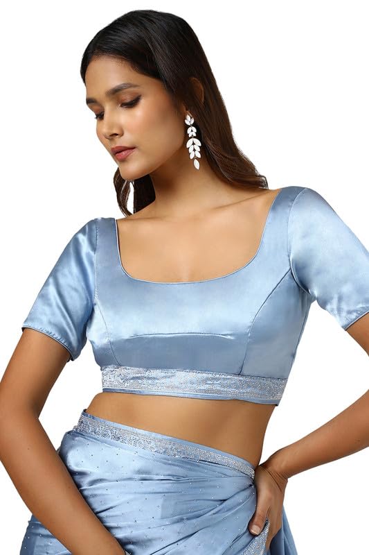 Soch Womens Powder Blue Satin Saree With Stone Work