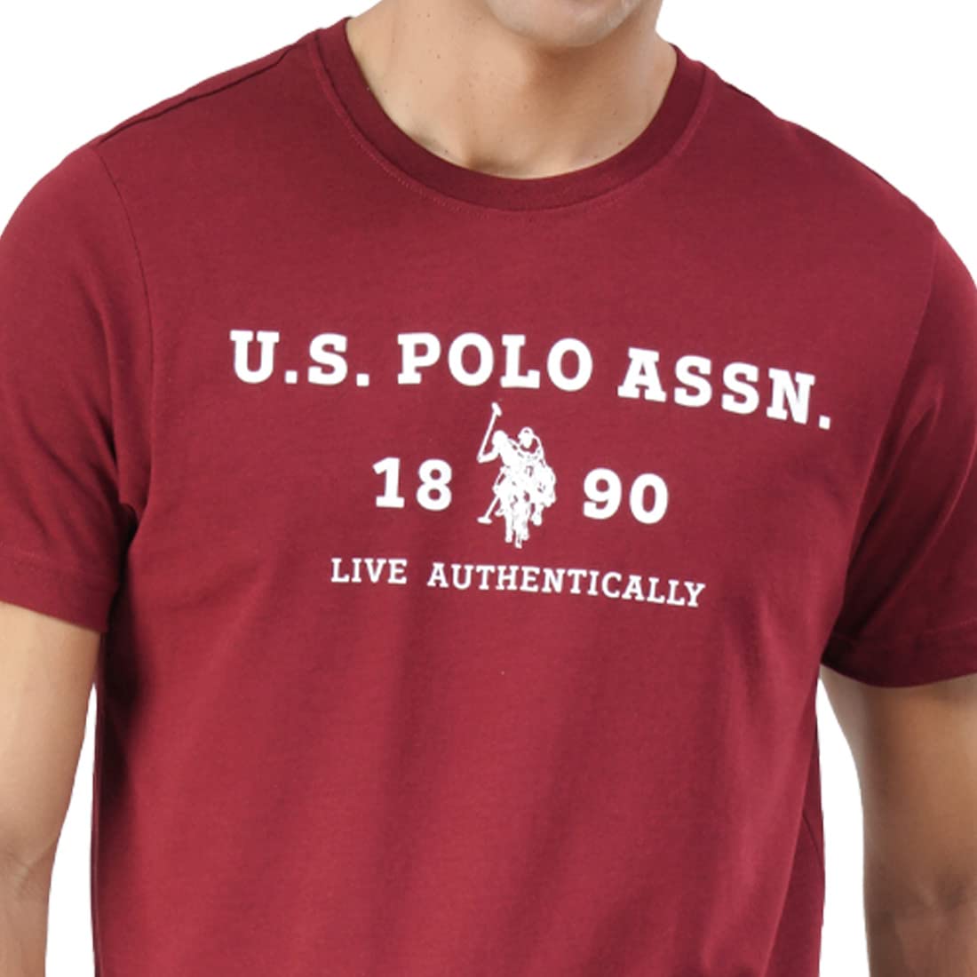 U.S. POLO ASSN. Men Cotton Comfort Fit Brand Print I683 Regular Fit T-Shirt - Pack Of 1 (Red Large)