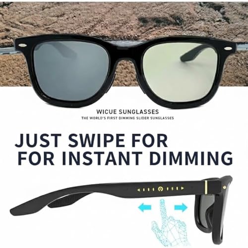 Aeoss Wicue E-Touch Instant Dimming Sunglasses with 5-Level Slide-to-Dim Brightness Control | Polarized Photochromic Lens UV Protection & Magnetic Charging | Stylish Black Frame for Men & Women
