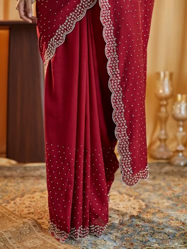 Kasee Women Gajri Embellished Beads and Stones Silk Blend Saree