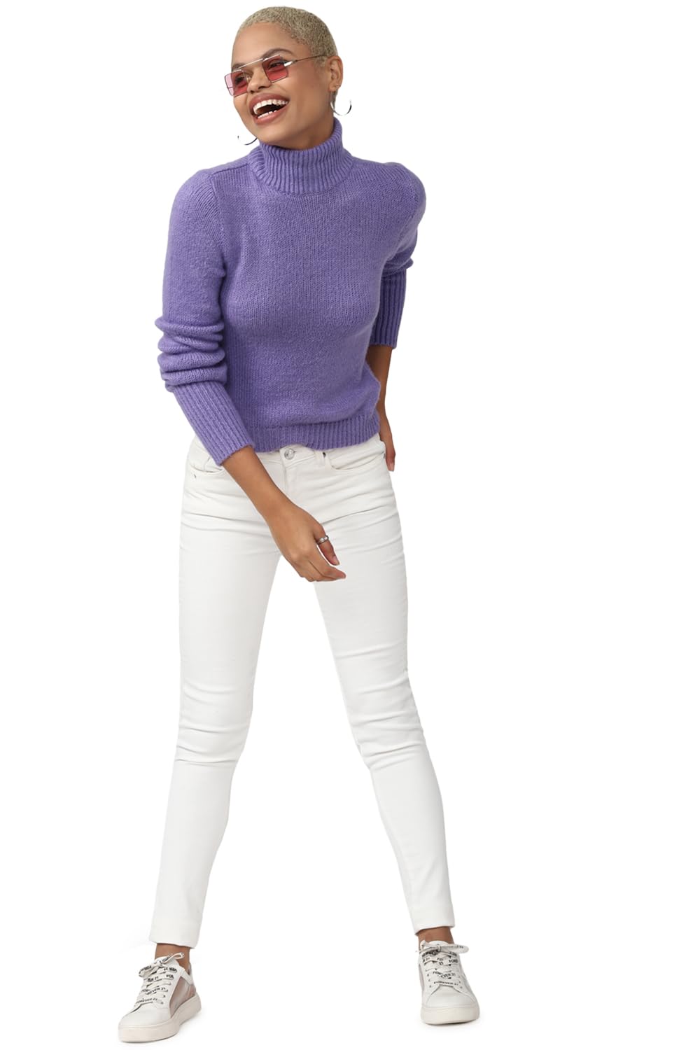 FOREVER 21 Women's Acrylic Turtle Neck Sweater (598146_Purple