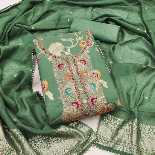 Pandadi Saree Women's Cotton Meenakari Jacquard Embroidery Work Unstitched Salwar Suit Dress Material