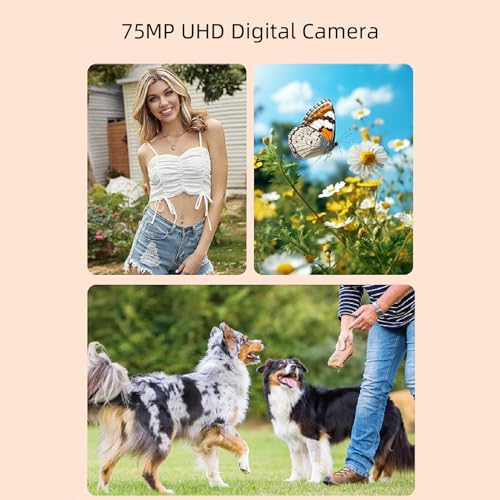 YUEHISY Digital Camera, 5K 75MP WiFi Selfie Travel Camera with 3" 180 Flip Screen, 18X Zoom, Macro Wide Angle Lens, 32GB Memory Card, for Photography (Black)