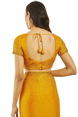 Mustard Crepe All-Over Stone Embellished Saree(SRPXDESR03976E)