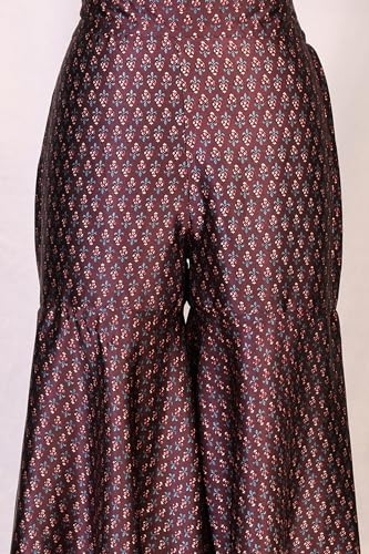 W for Woman Maroon Floral Printed Japanese Satin A-line Kurta with Sharara and Dupatta Set - (WS13585-126545-M)