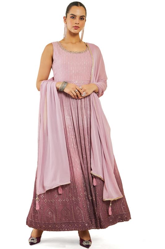 Soch Womens Pink Ombre Georgette Gown With Embroidery And Embellishments