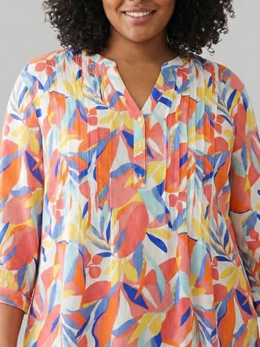 9 Impression Orange & White Printed Rayon Relax Fit Women's Plus Size Top (7XL)