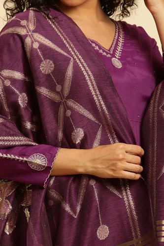 W for Woman Purple Anarkali Festive Kurta, Parallel Pants and Dupatta Set_24AUWS19526-220316_2XL