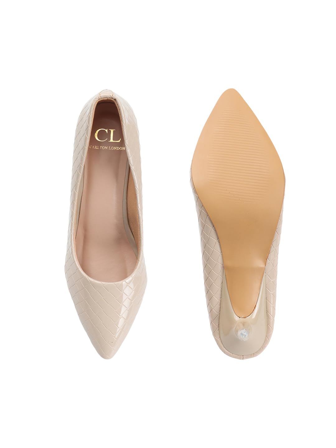 Carlton London Women Beige Stylish Slip-on Pump Shoes with Stiletto Heels, Pointed Toe (38)