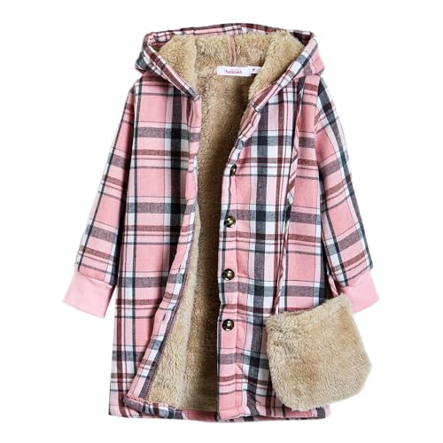 Hopscotch Girls Full Sleeves Pink Checkered Fuzzy Long Coat For Ages(4-5 Years)