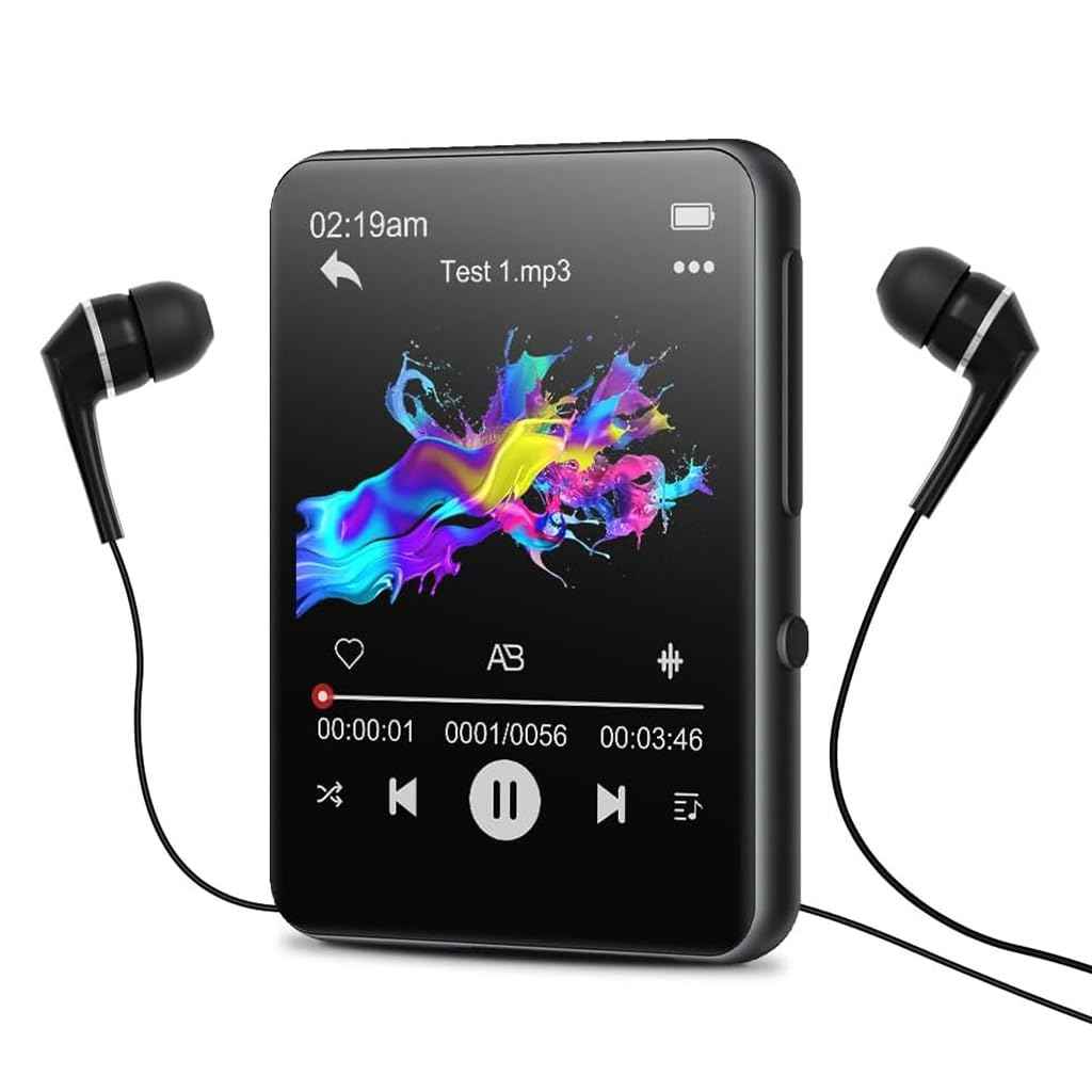 AUDIOCULAR M31 16GB Portable Mp3 Music Player with Bluetooth, 2.4” LCD Touch Screen, Video Playback, Built-in Speaker, Voice Recording Function Mini HiFi Lossless Digital Audio Player (16GB - Black)