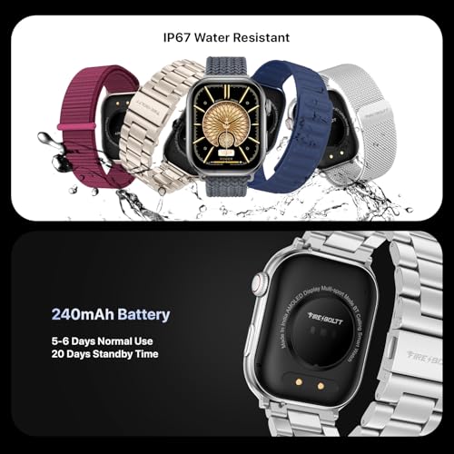 Fire-Boltt Brillia Pro Smart Watch with 51.3mm (2.02 inch) AMOLED Display, Bluetooth Calling, SpO2, Heart Rate Monitoring, 120+ Sports Modes, IP67 Waterproof, Long Battery Life (Silver Chain)