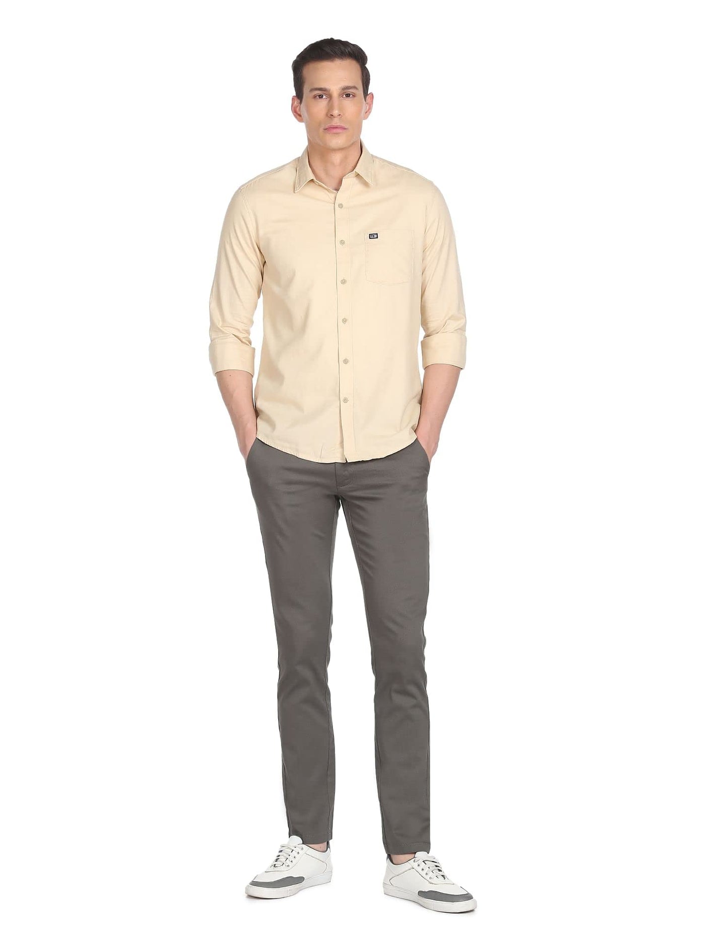 Arrow Men's Solid Slim Fit Button Down Shirt (A22FSBEASSH1492002_Beige 44)