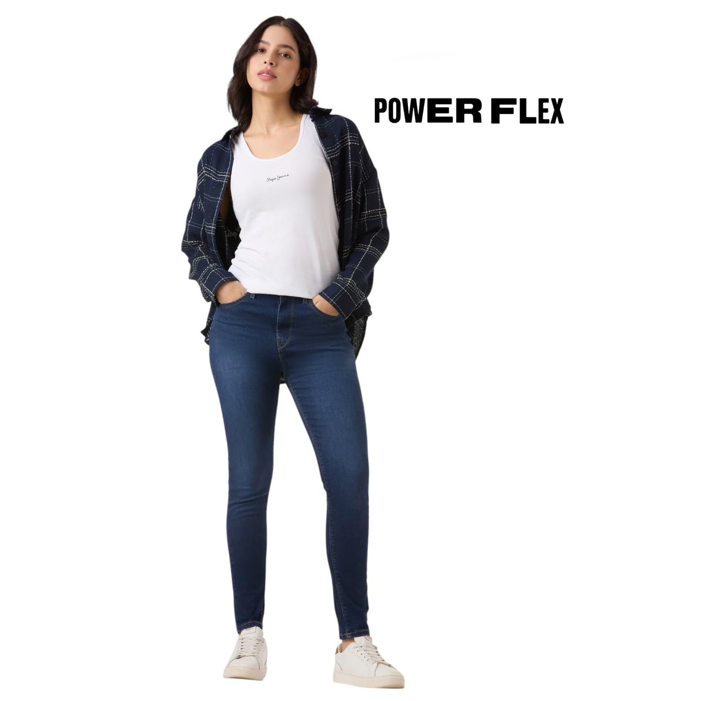 Women Blue Mid Rise Skinny Fit Powerflex Jeans