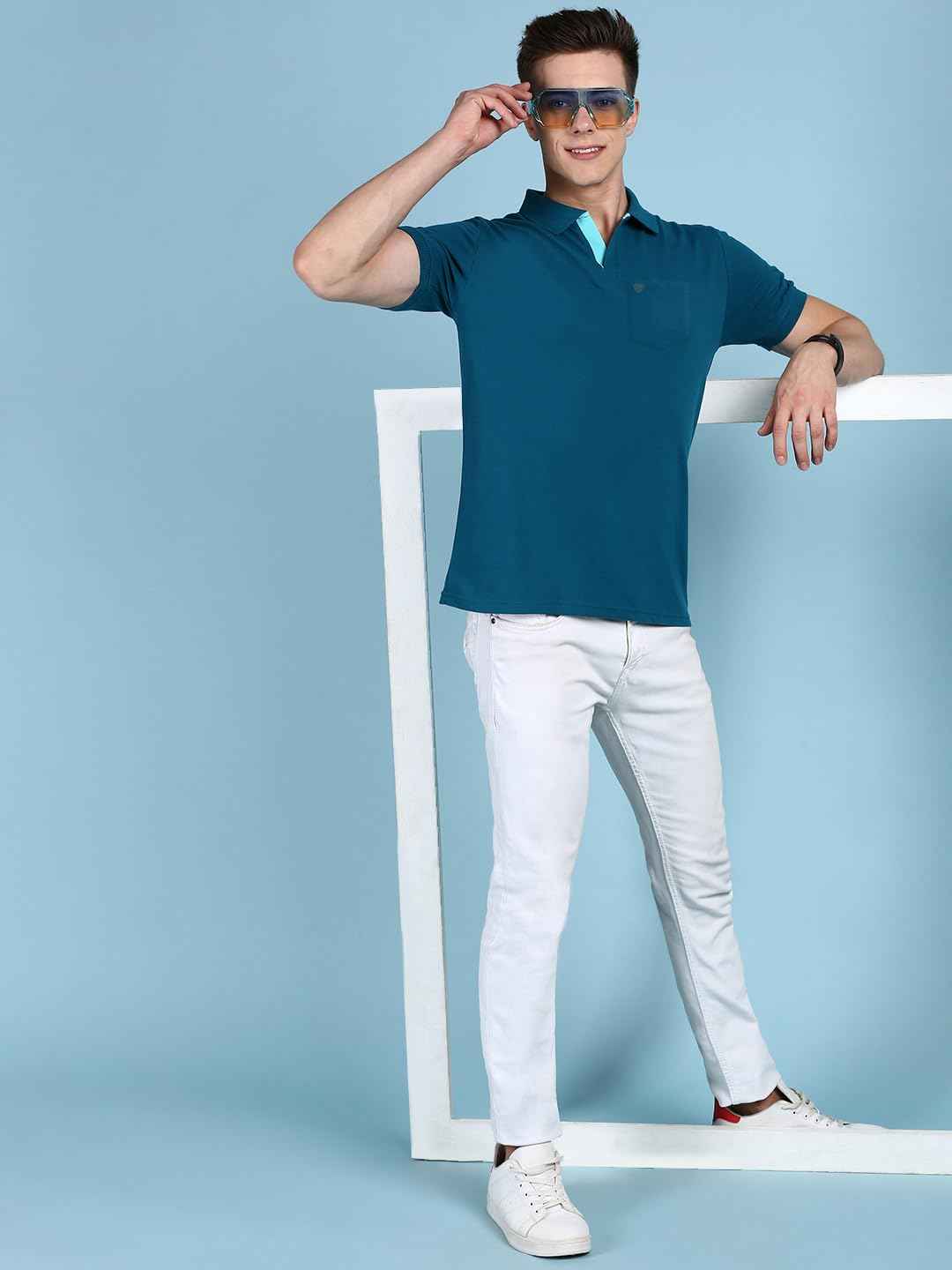 Lux Cozi Men's Half Sleeve Soild Casual T-Shirt with Chest Pocket_COZI_2122_EMRAD_L_1PC Emerald