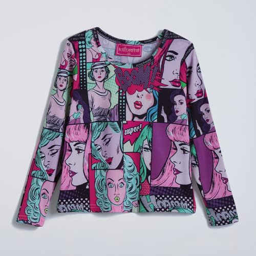 Hopscotch Girls Full Sleeves Pink 2-Pc Graphic Dungaree Set For Age (7-8 Years)
