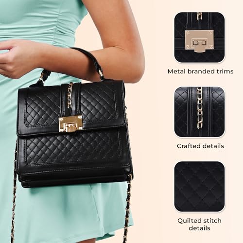 Symbol Premium Women's Satchel Hand Bag crafted from Imported PU | Stylish | Ladies Purse (SP-SS25-CARL-BAG-05_Black_Free Size)