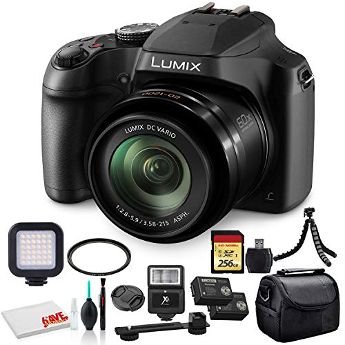 Panasonic Lumix DC-FZ80D / DC-FZ85D Digital Camera (DC-FZ80D / DC-FZ85DK) - Bundle - with 256GB Memory Card + LED Video Light + DMW-BMB9 Battery + Digital Flash + Soft Bag + 12 Inch Flexible Tripod +