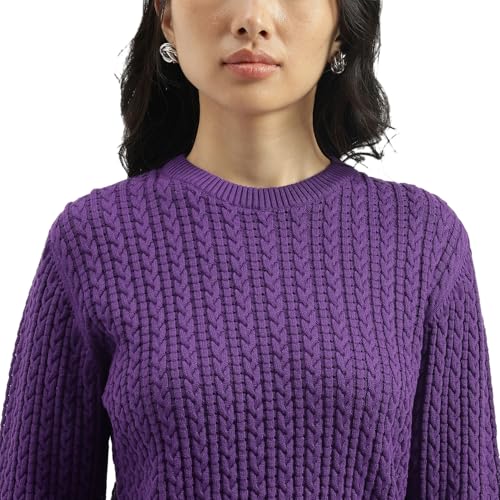 United Colors of Benetton Round Neck Knitted Sweater (Size: XL)-25A1244D10AXG3K9 Purple
