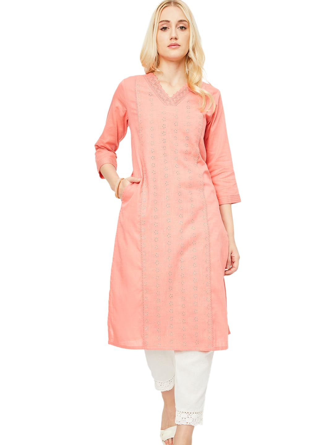Max Women's Cotton Blend Regular Regular Fit Kurta (Dawwsu24Ko1_Pink_L