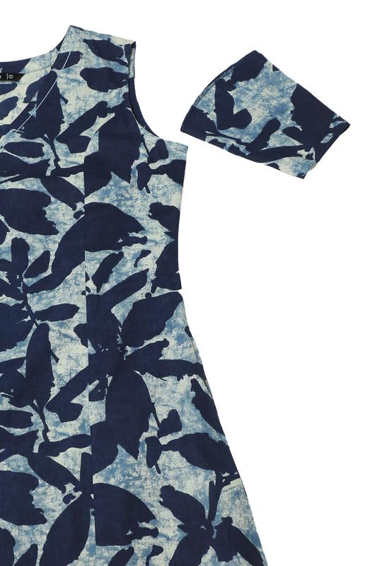Soch Womens Indigo Cotton Slub Abstract Print Dress