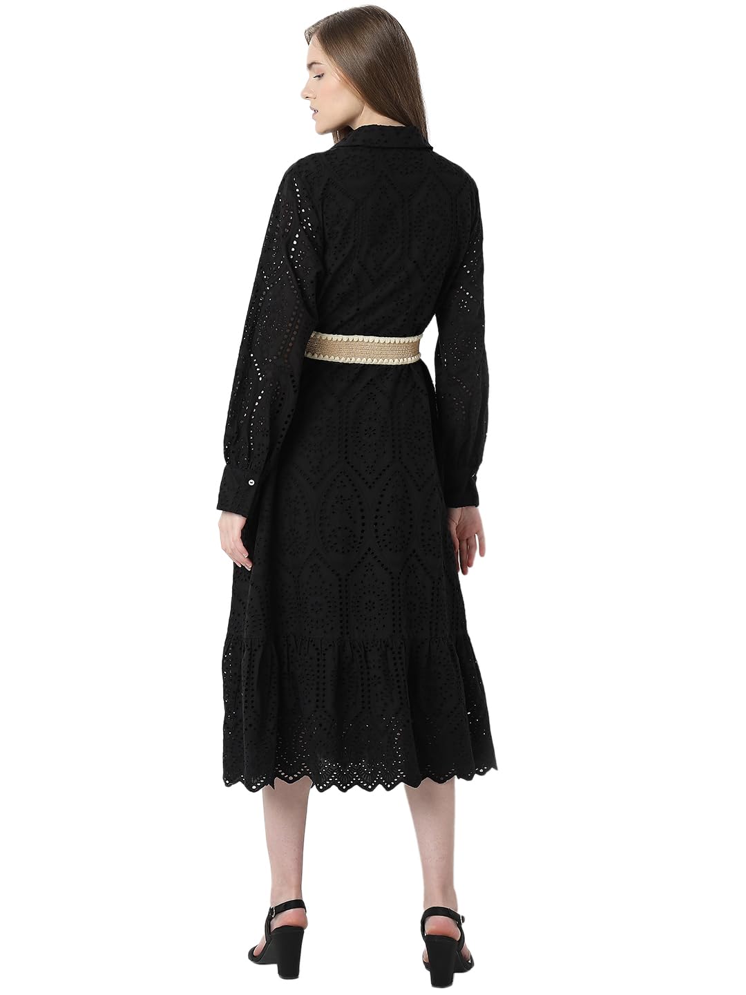 Vero Moda Women's Cotton Shirt Midi Dress (9007018- Black