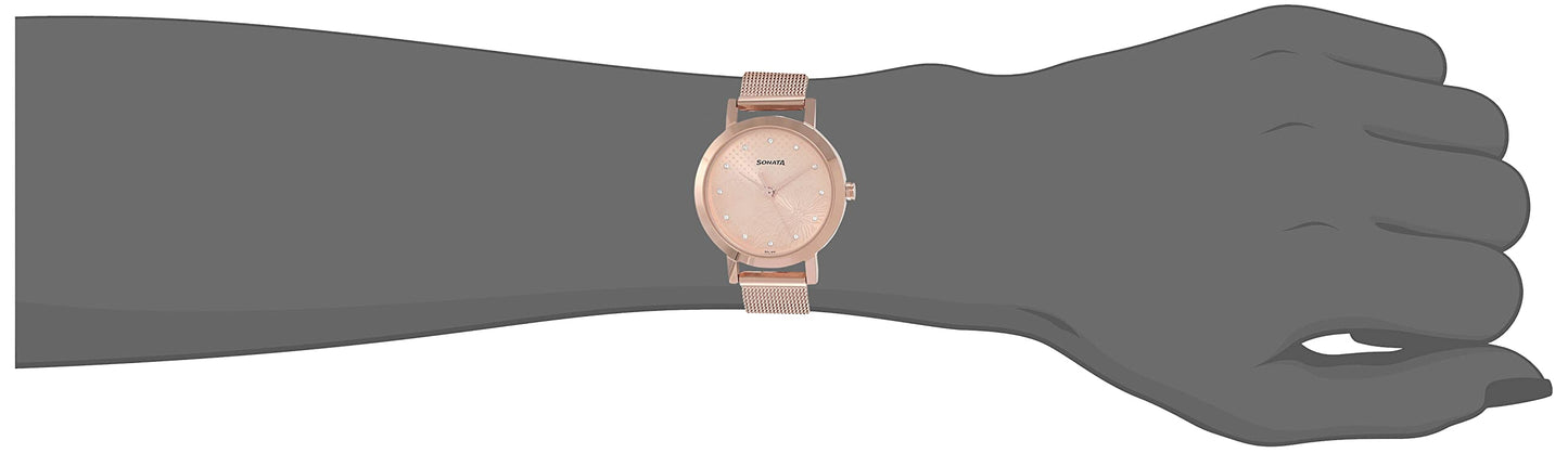 Sonata Linnea Rose Gold Dial Women Watch with Stainless Steel Strap-NR8174WM02