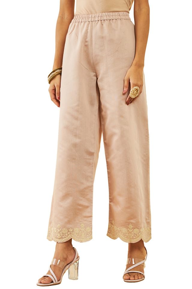 Soch Womens Onion Pink Chanderi Thread Embroidered A-Line Suit Set with Dupatta