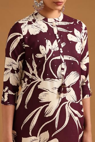 Soch Womens Wine Viscose Botanical Tunic with Faux Mirror