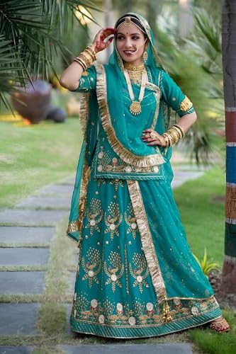 SHYAMLATA Designer Wedding & Party Lehenga Set with Hand Embroidery and Sequins (Rama)