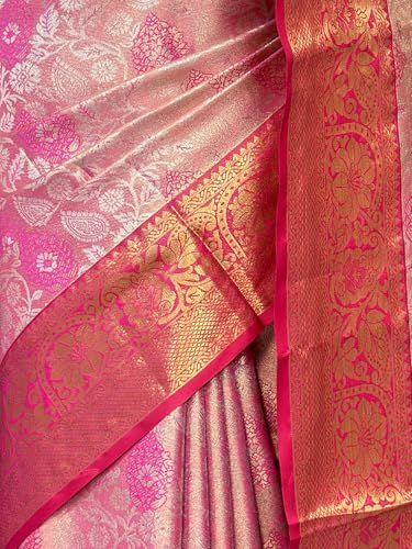 MIMOSA Women’s Rani Pink Art Silk Saree Woven with Zari Tissue | Kanjivaram Style Saree | Rich Pallu & Tassels | 6.2 Mtr