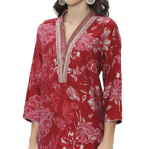 Rangriti Women Red Viscose Blend Straight Kurta Set_42
