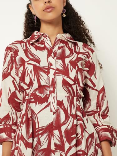 Max Women Printed Shirt Dress (Off White_L)